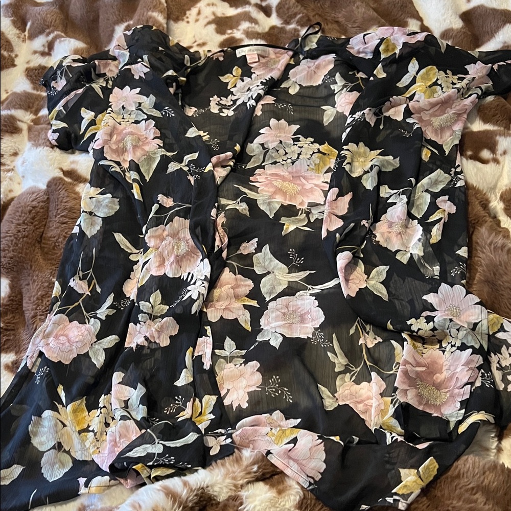 Band of Gypsies Floral Kimono - Black, Pink, Yellow